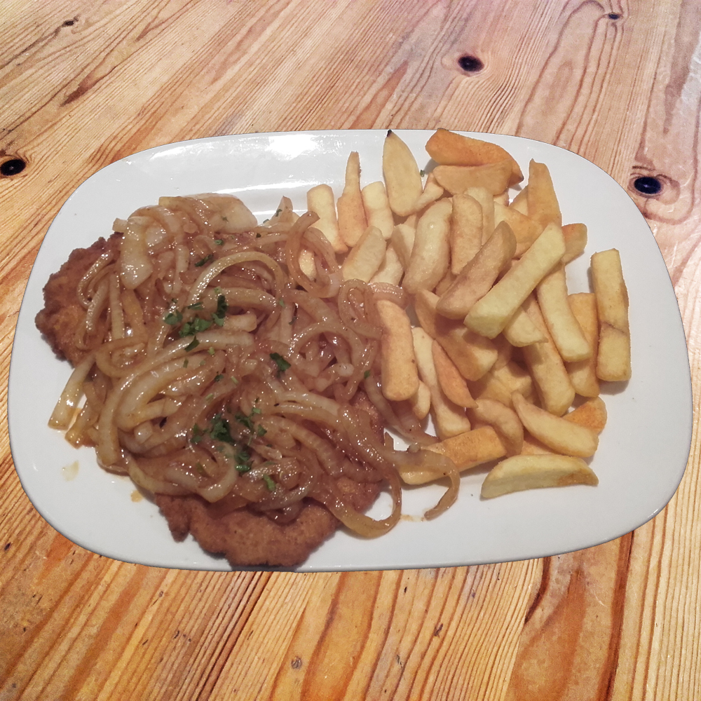 Schnitzel mit Zwiebeln - Taverna Lippstadt